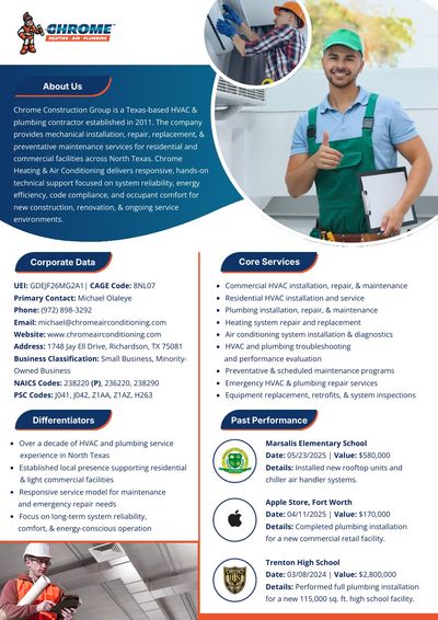 Preview of the company-supplied HVAC and plumbing capability statement